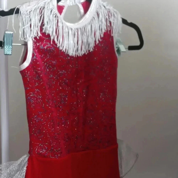 On The Dance Floor Red velvet and silver details dance costume - Picture 2 of 6